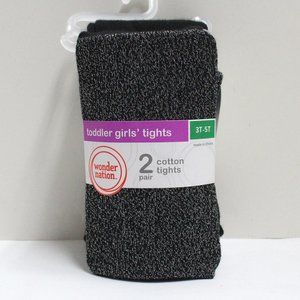 NWT 2 Pair 3T-5T Wonder Nation Toddler Girls' Tights-1 Silver Lurex 1 Black Soot
